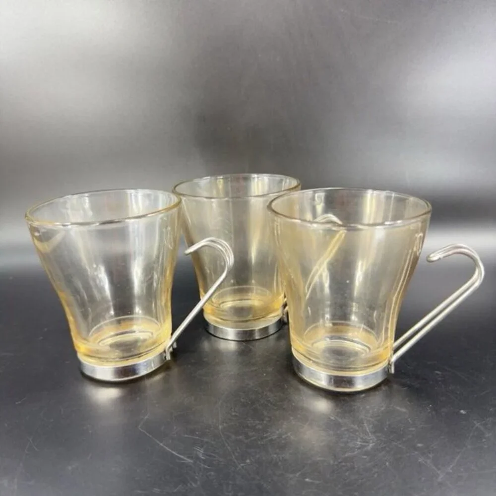 Bormioli Rocco Verdi Espresso‎ Cup Mug With Stainless Steel Handle Set 2 Glasses